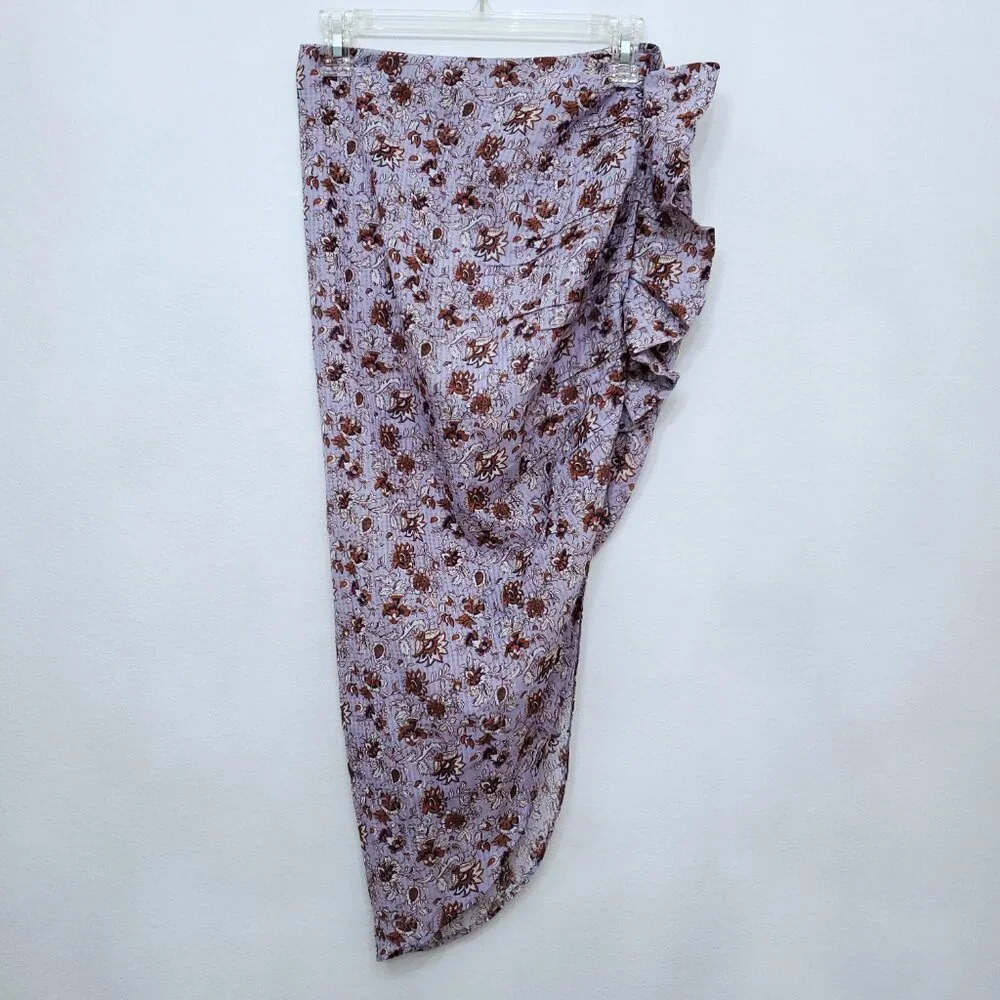 Veronica Beard Hazel Ruched Asymmetrical Skirt In Lavender Floral Print Size XS